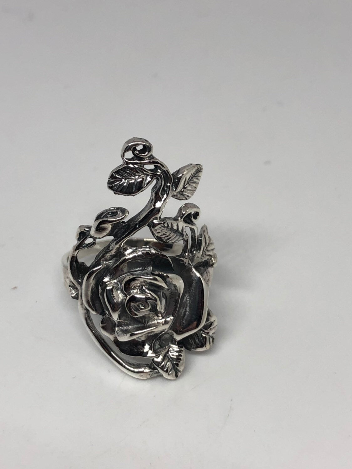 Vintage Rose Flower 925 Sterling Silver Antiqued Ring