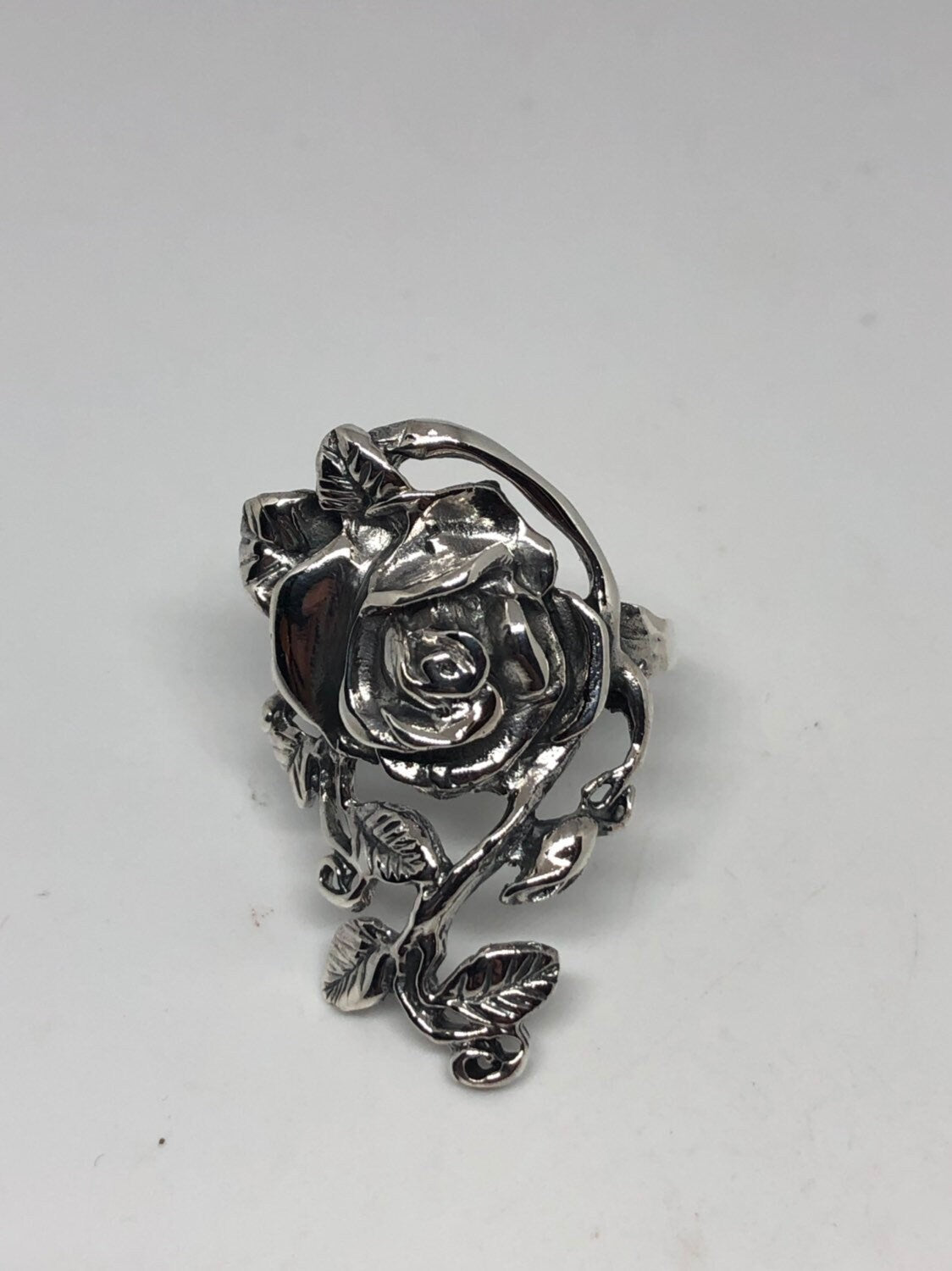 Vintage Rose Flower 925 Sterling Silver Antiqued Ring