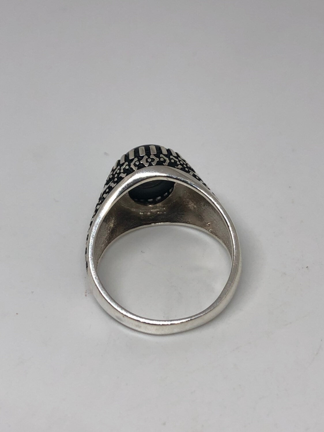 Vintage Onyx Mens Ring 925 Sterling Silver Gothic Genuine Black Onyx