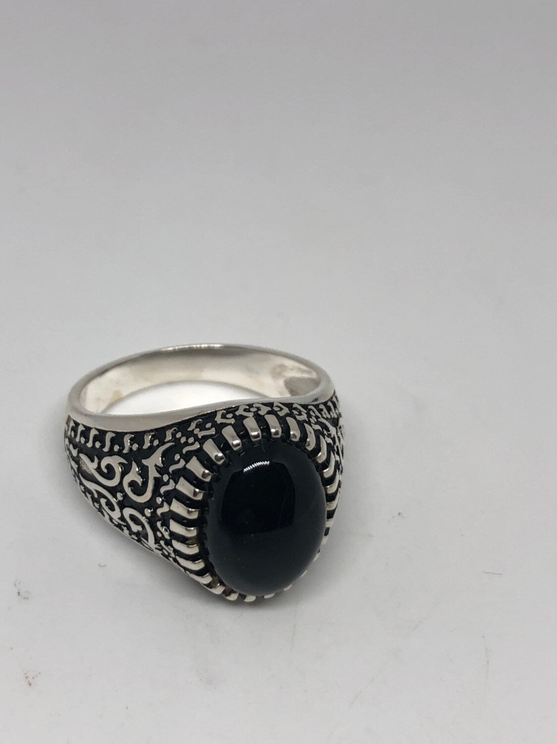 Vintage Onyx Mens Ring 925 Sterling Silver Gothic Genuine Black Onyx