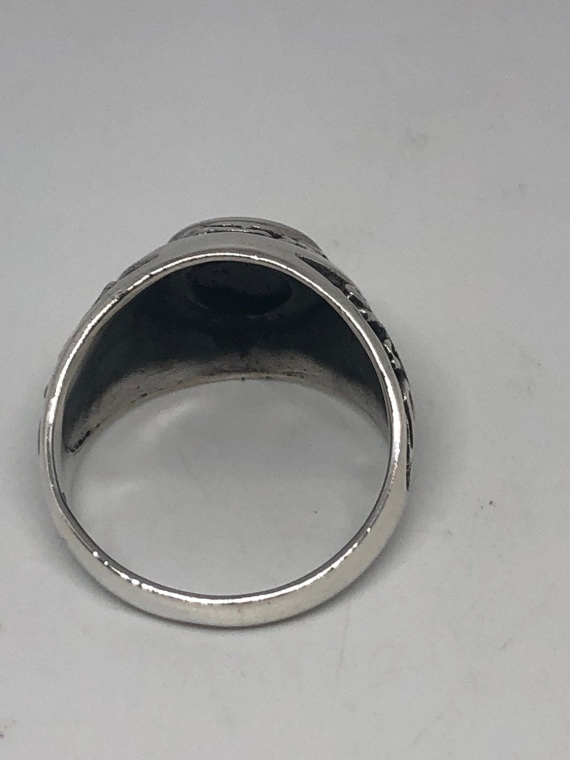 Vintage Gothic Sterling Silver Genuine Black Onyx Mens Ring