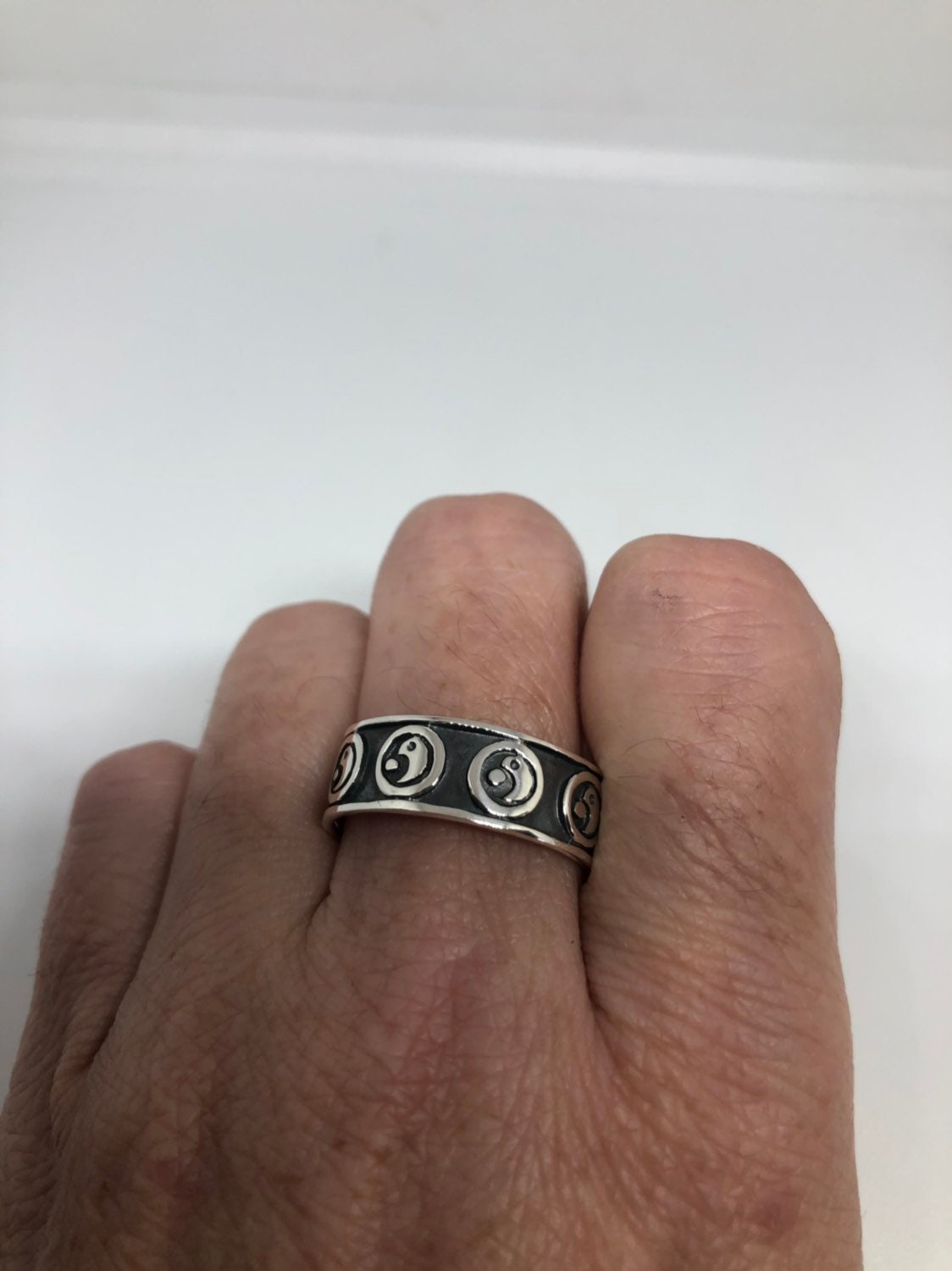 Vintage Gothic Yin Yang Sterling Silver Mens Ring