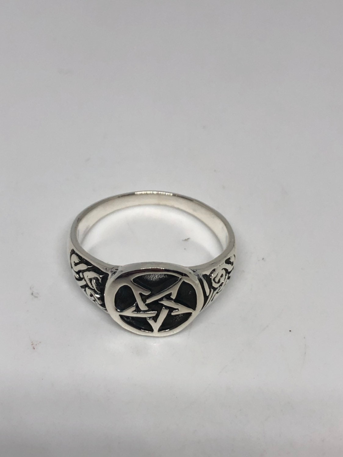 Vintage Ancient Wiccan Pentacle Star 925 Sterling Silver Ring