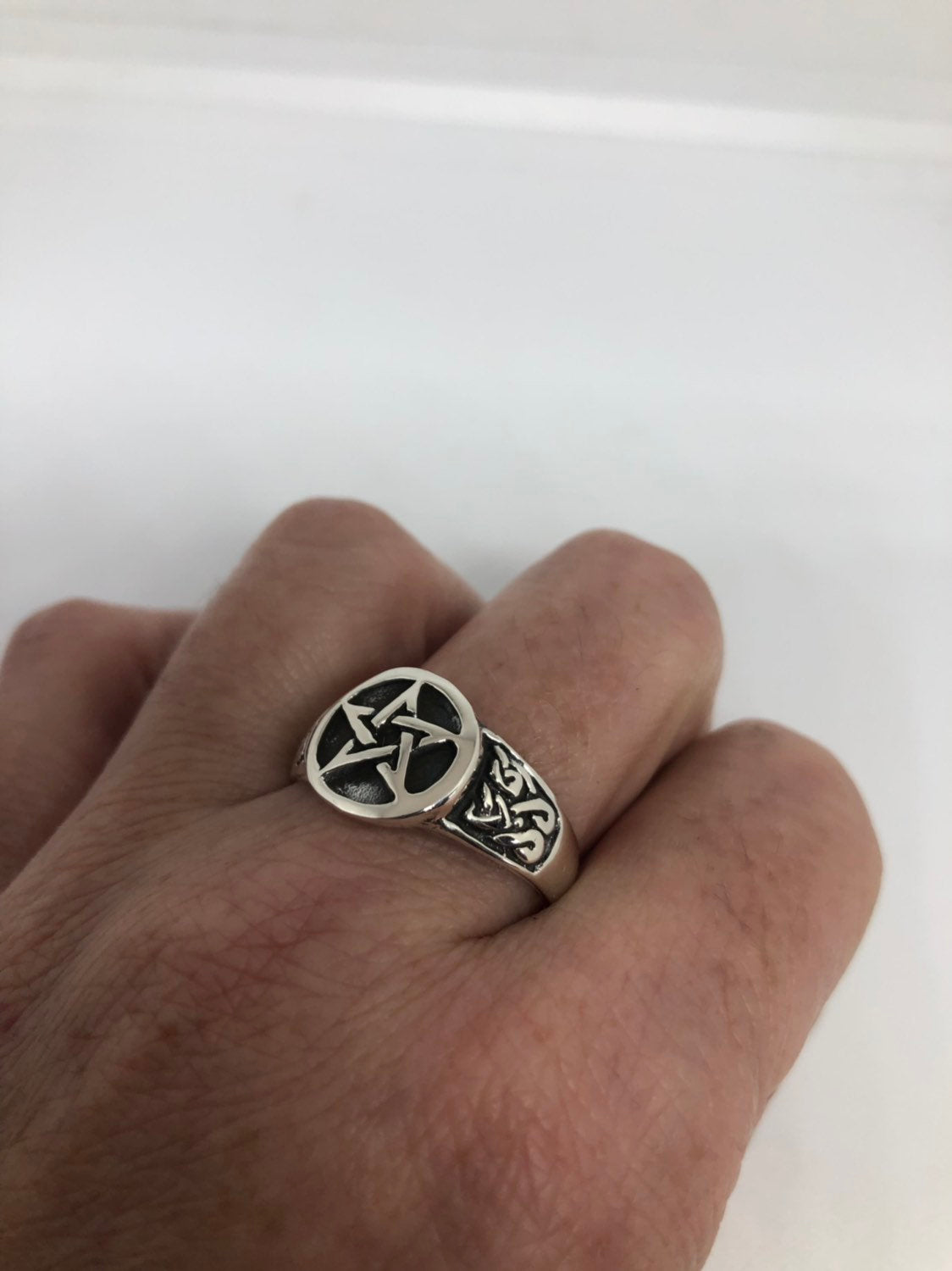 Vintage Ancient Wiccan Pentacle Star 925 Sterling Silver Ring