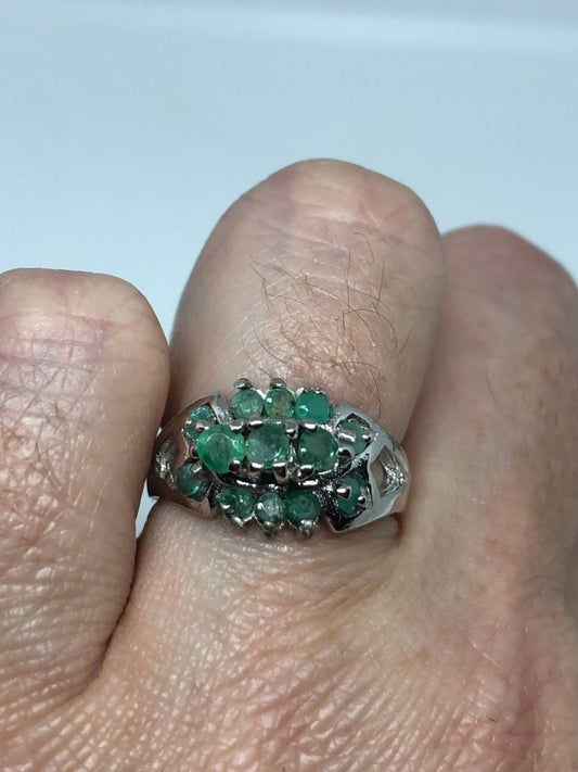 Vintage Handmade Genuine Green Emerald Setting 925 Sterling Silver Gothic Ring