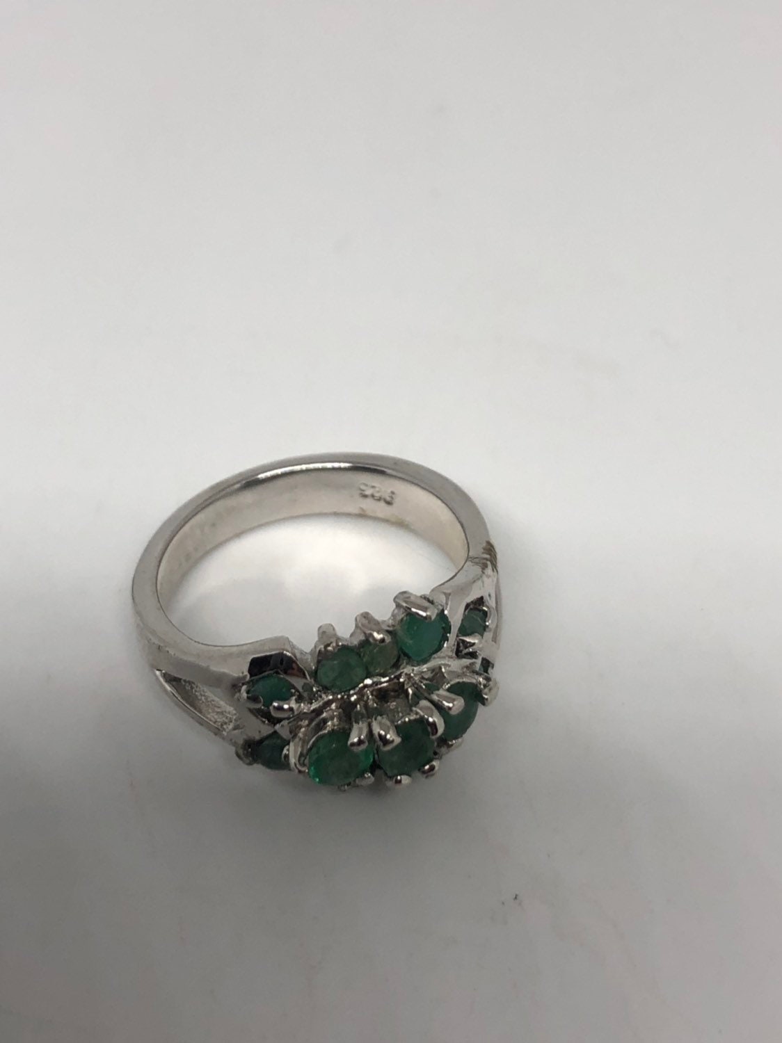 Vintage Handmade Genuine Green Emerald Setting 925 Sterling Silver Gothic Ring