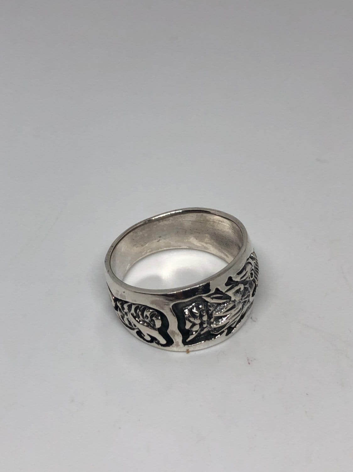 Vintage Gothic Dragon Sterling Silver Mens Ring