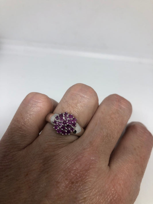 Vintage Genuine Pink Ruby 925 Sterling Silver Ring