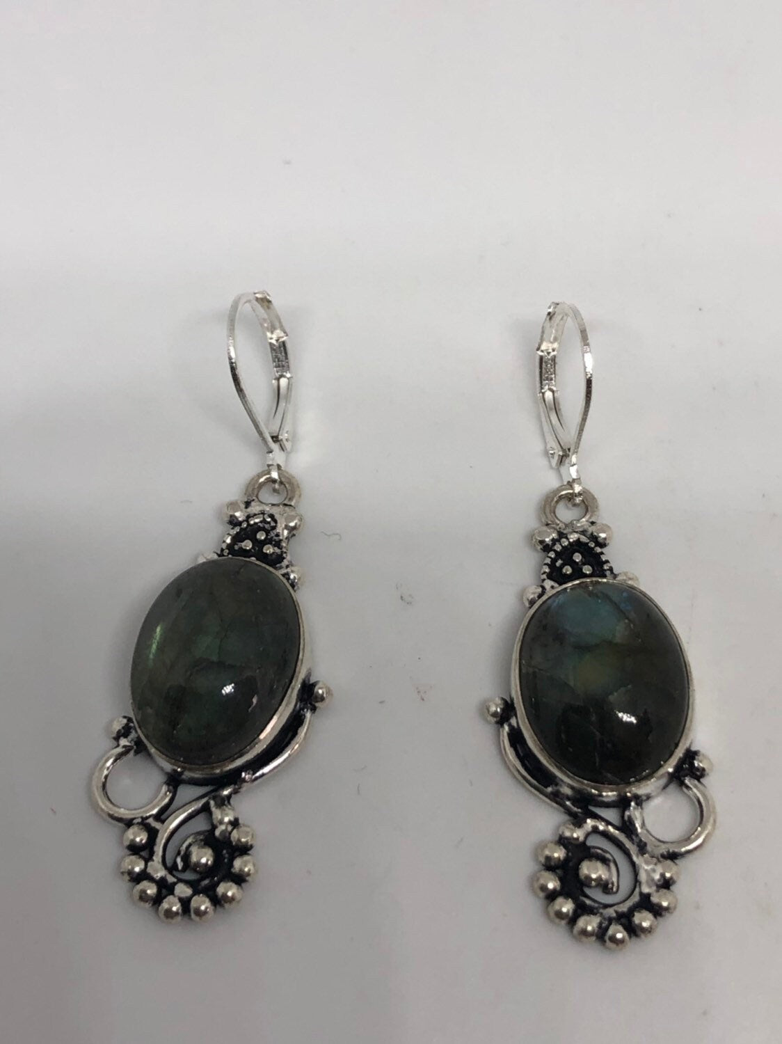 Vintage Labradorite Silver Dangle Earrings