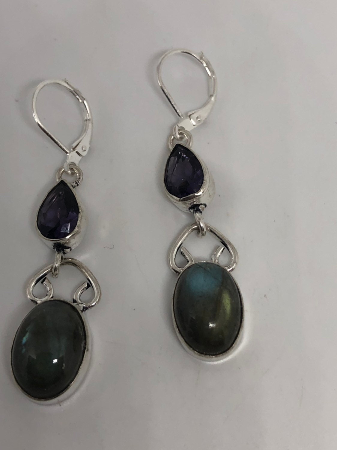 Vintage Labradorite Silver Dangle Earrings