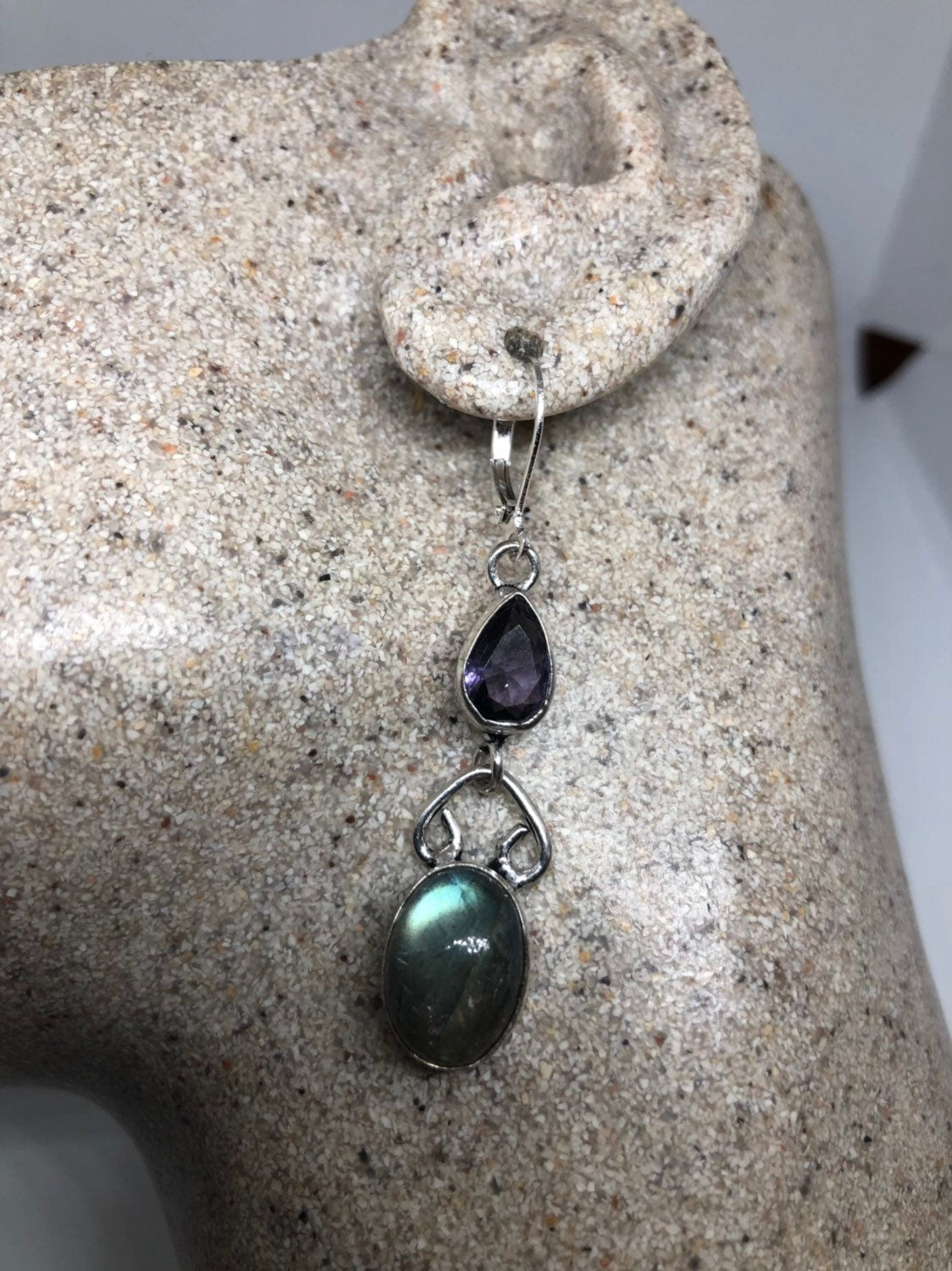 Vintage Labradorite Silver Dangle Earrings