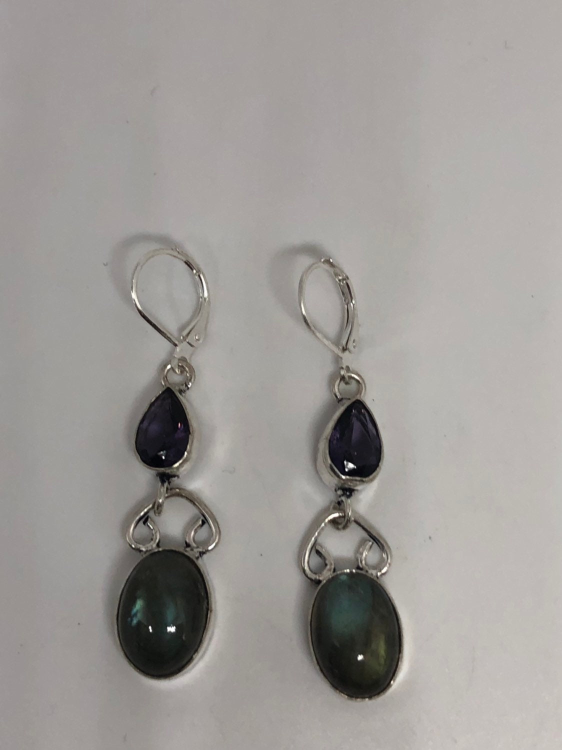 Vintage Labradorite Silver Dangle Earrings