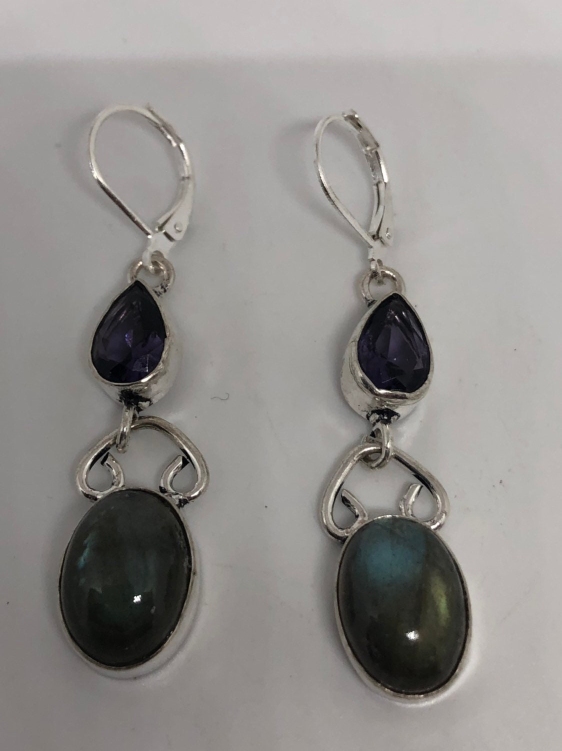 Vintage Labradorite Silver Dangle Earrings