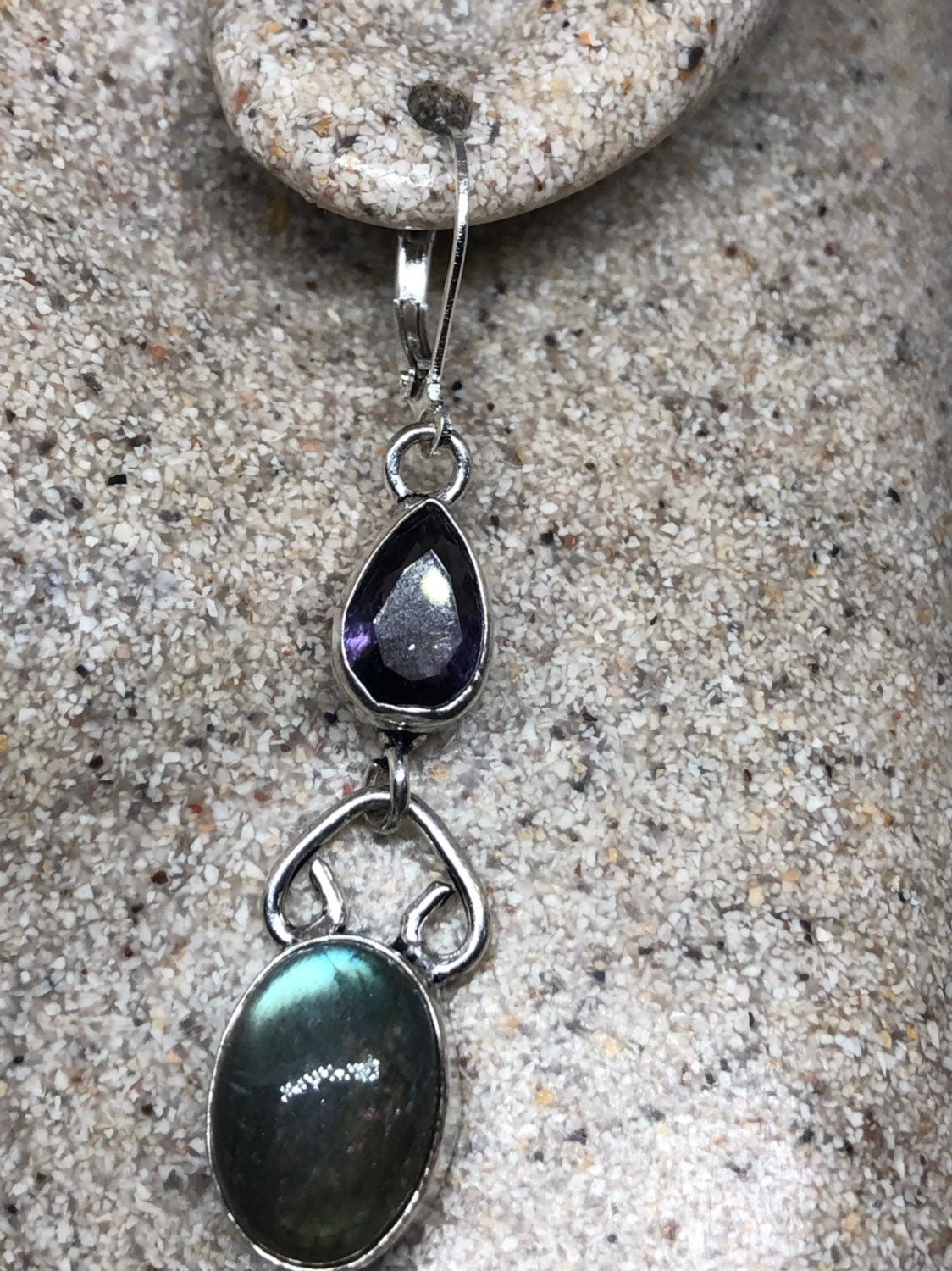 Vintage Labradorite Silver Dangle Earrings