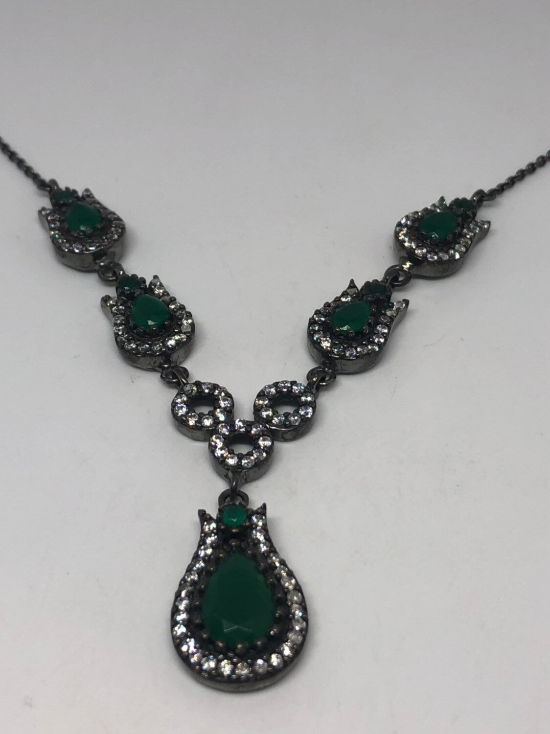 Genuine Green Quartz and Crystal Sterling Silver Vintage Necklace