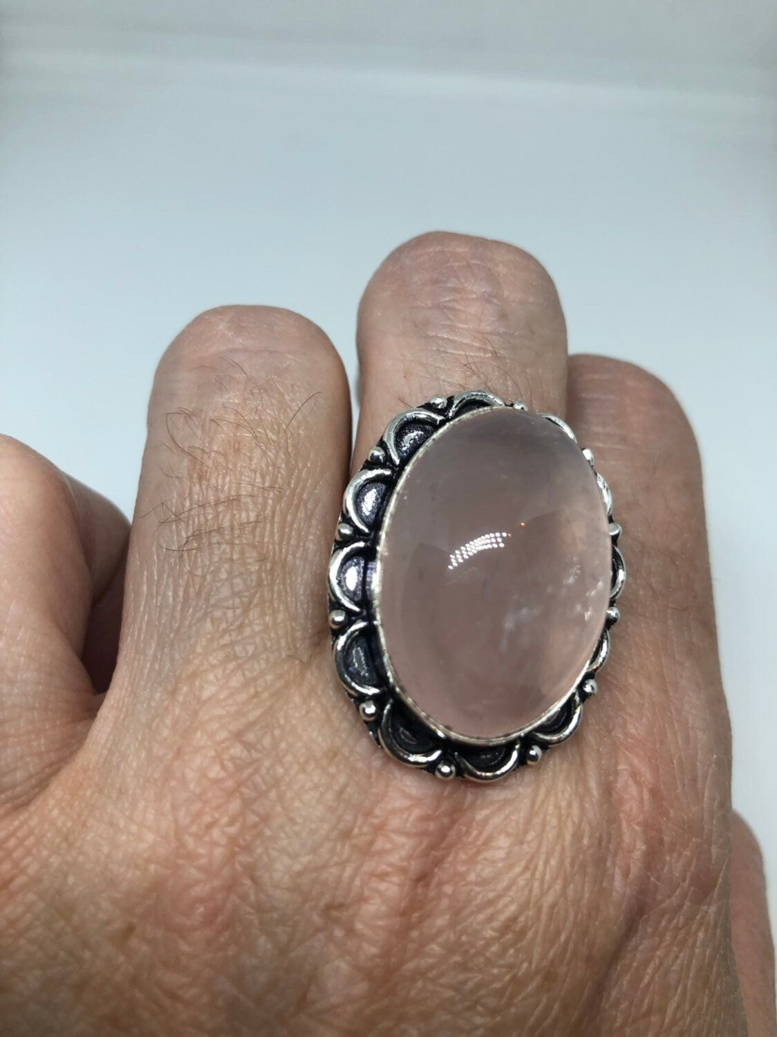 Vintage Genuine Rose Quartz Silver Ring