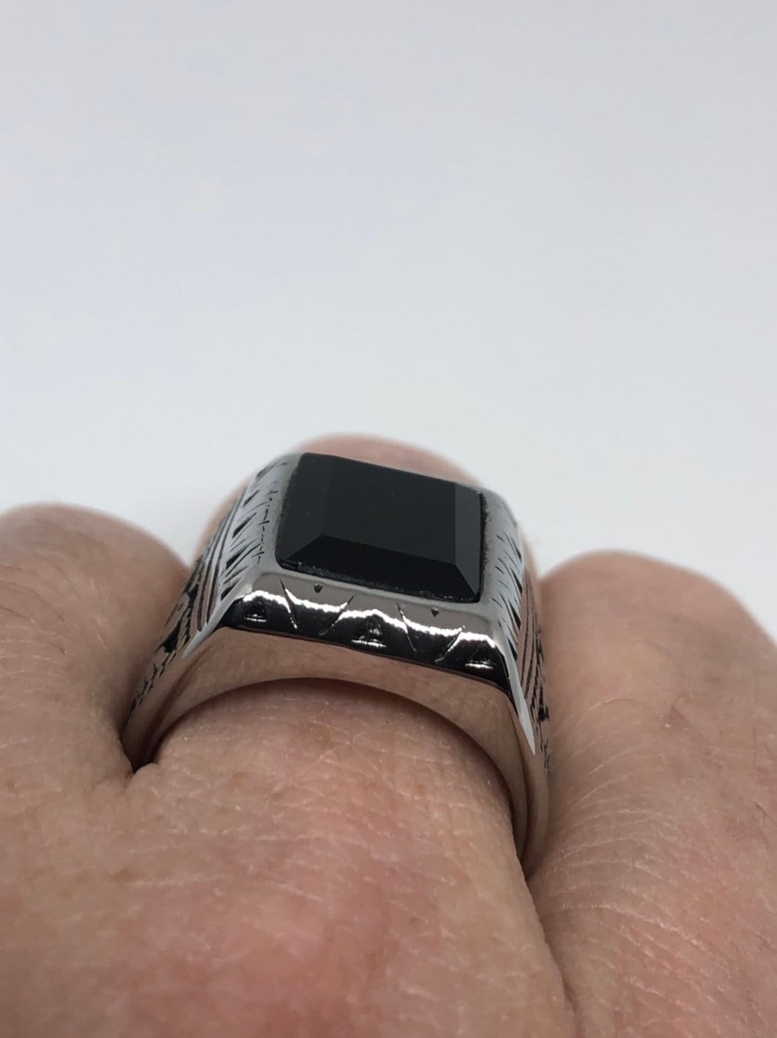 Vintage Native American Style Black Onyx Silver Southwestern Mens Eagle Ring