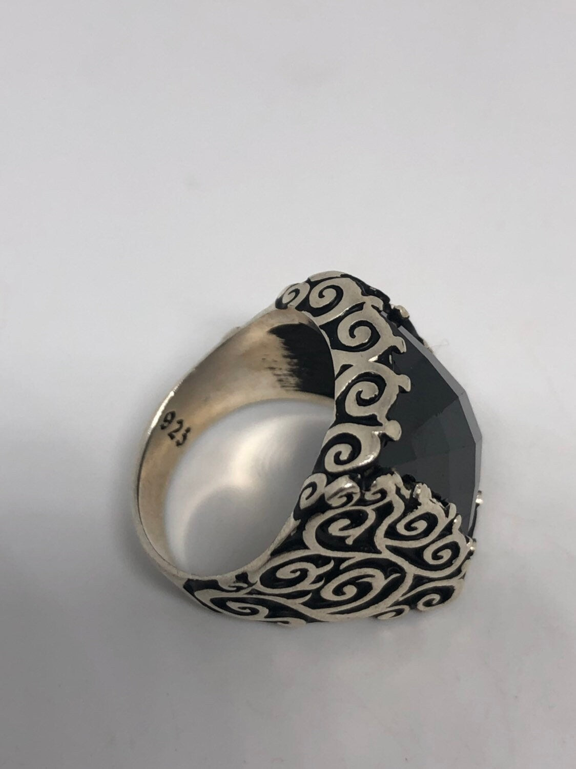 Vintage Gothic Sterling Silver Genuine Hemitite Mens Ring