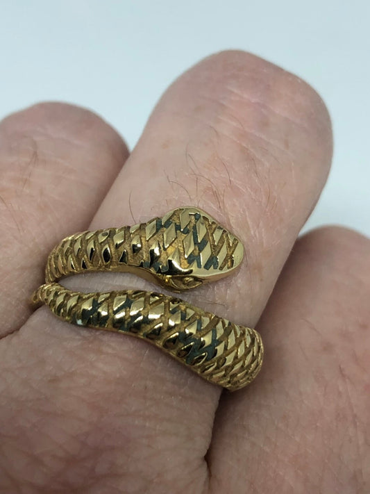 Vintage Gothic Golden Bronze Snake Mens Ring