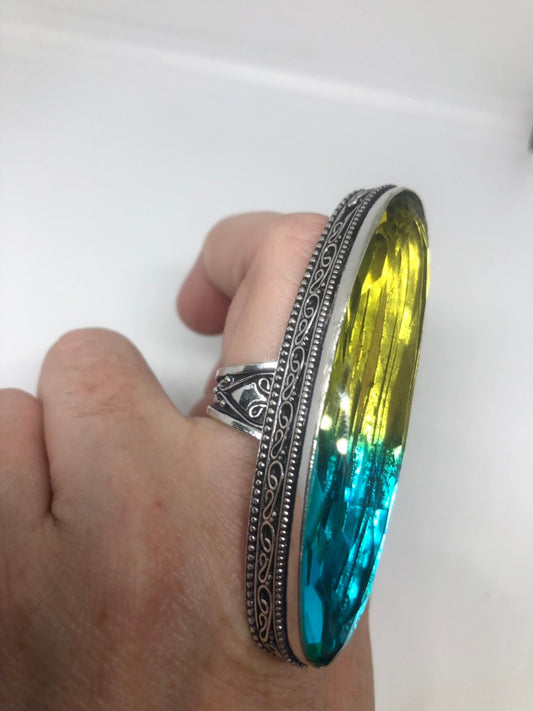Vintage Aqua Teal Vintage Art Glass Ring 2 Long Knuckle Ring