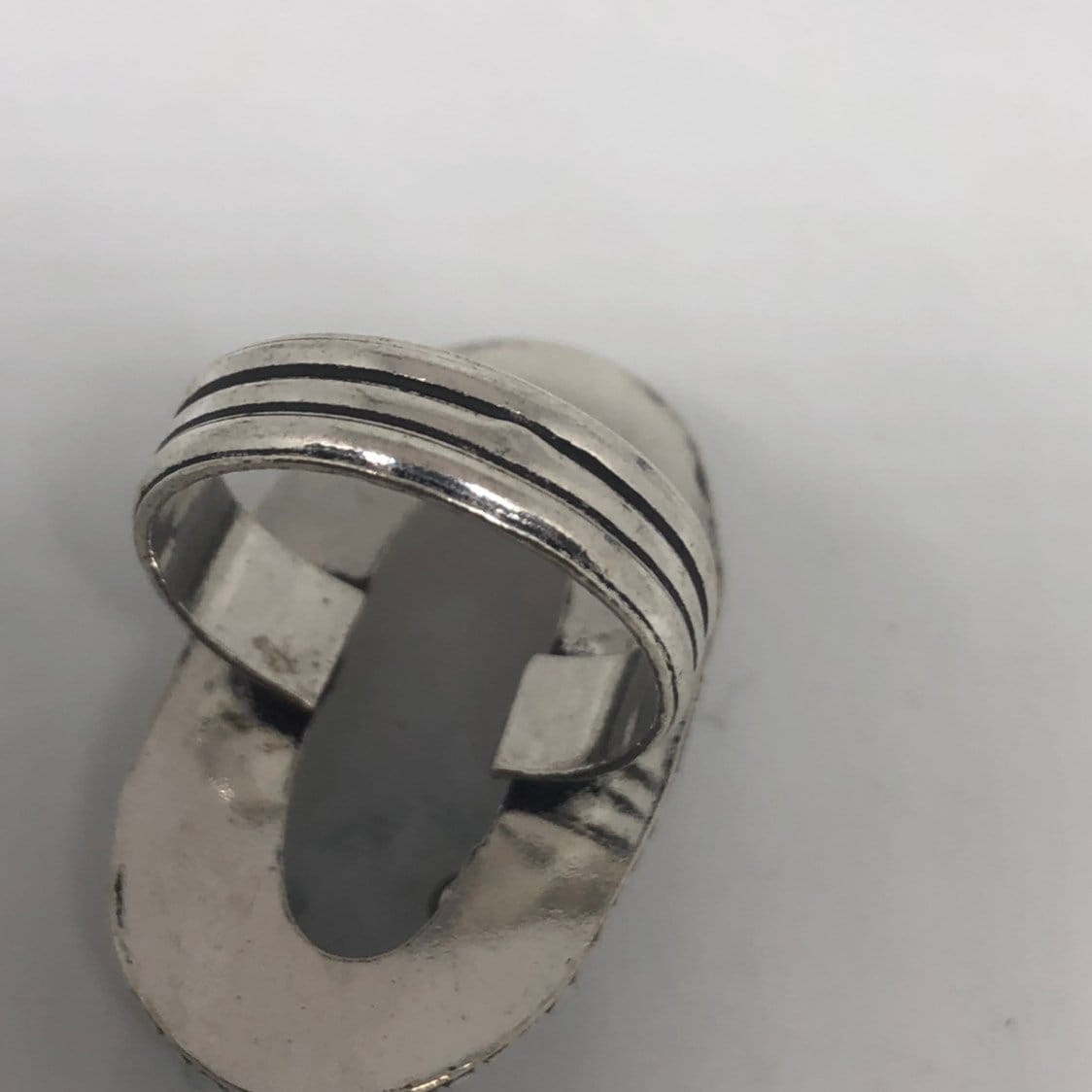 Vintage Blue White Rainbow Moonstone Silver Cocktail Statement Ring