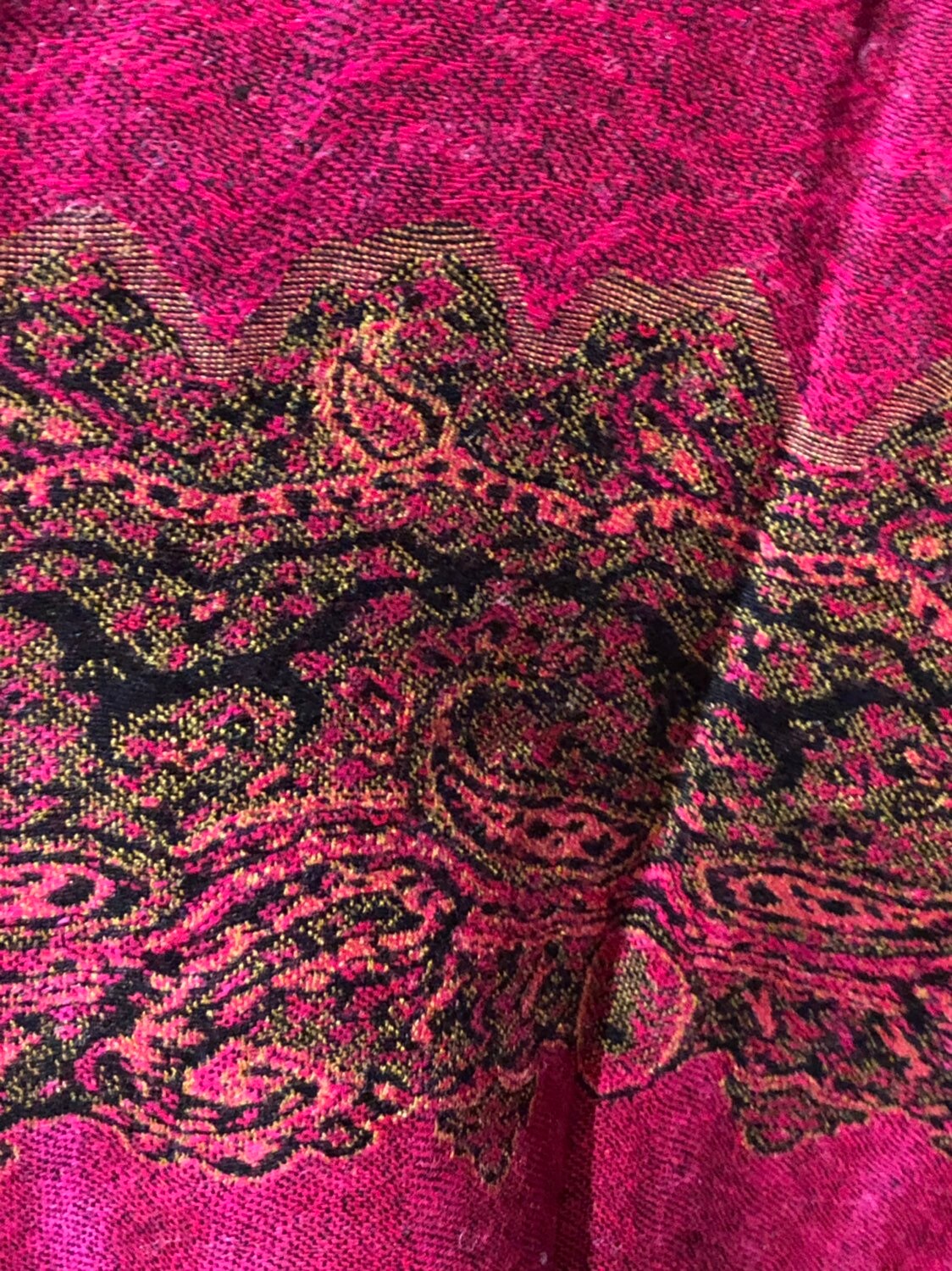 Vintage Fushia Paisley Brocade Pashmina Scarf Wrap