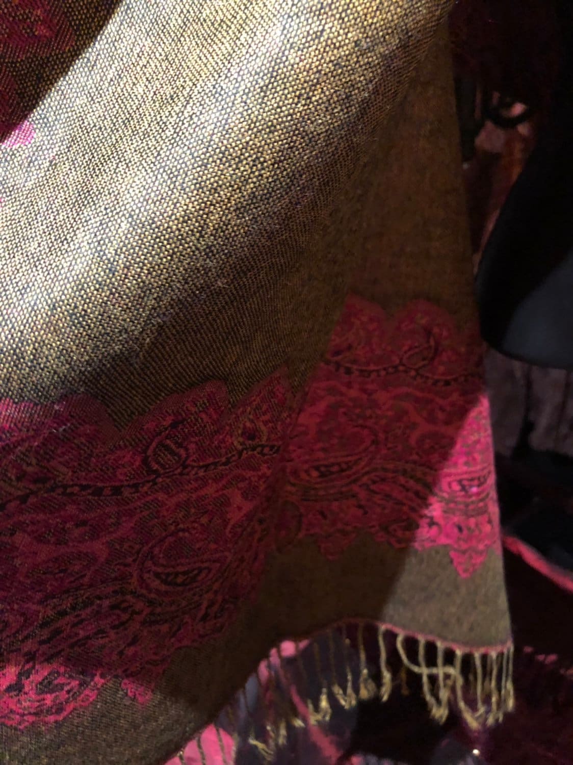 Vintage Fushia Paisley Brocade Pashmina Scarf Wrap