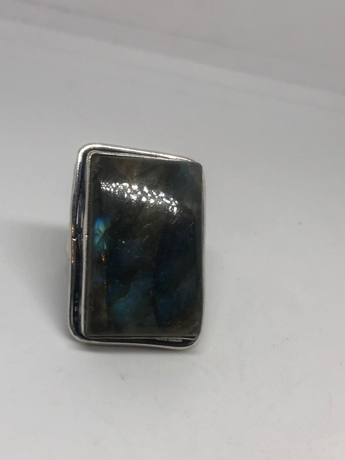 Vintage Large Labradorite Rainbow Moonstone Stone Silver Ring