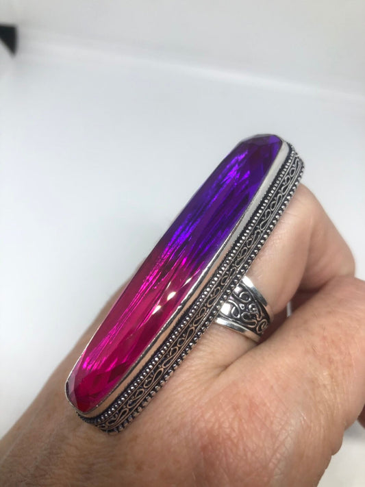 Vintage Pink Purple Vintage Art Glass Ring About 3 Inches Knuckle Ring