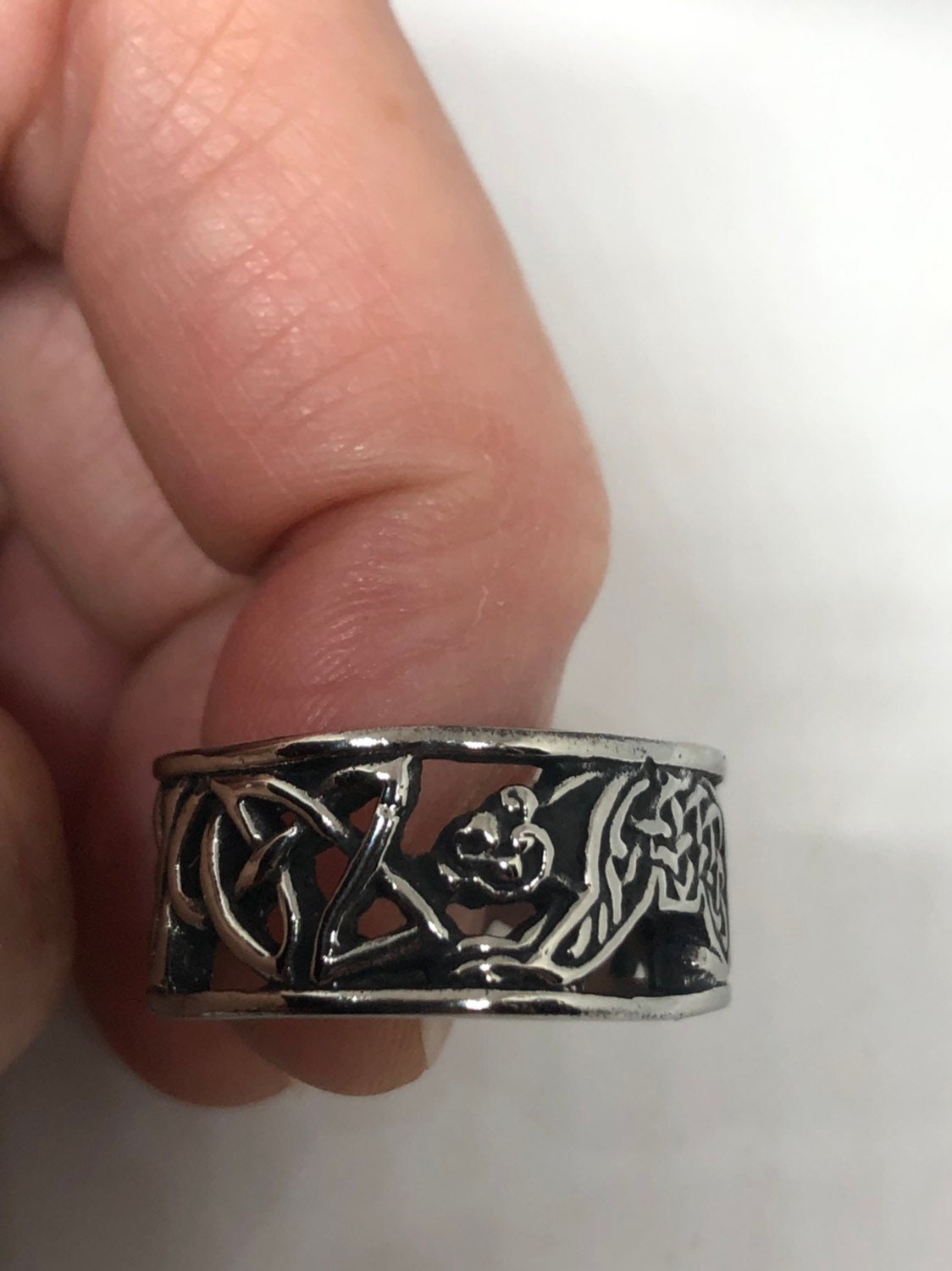 Vintage Celtic Knot Bear Stainless Steel Band Infinity Ring