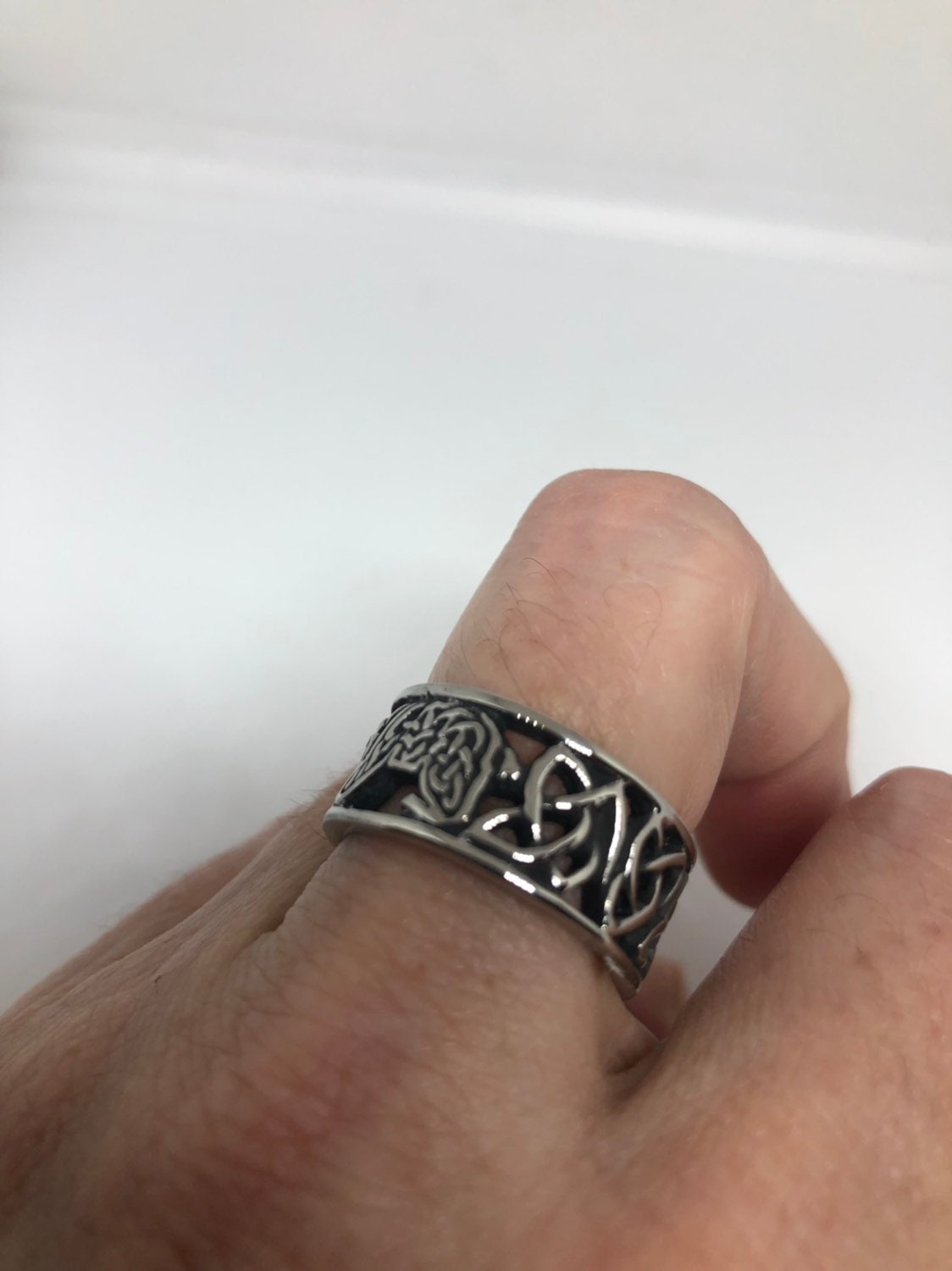 Vintage Celtic Knot Bear Stainless Steel Band Infinity Ring