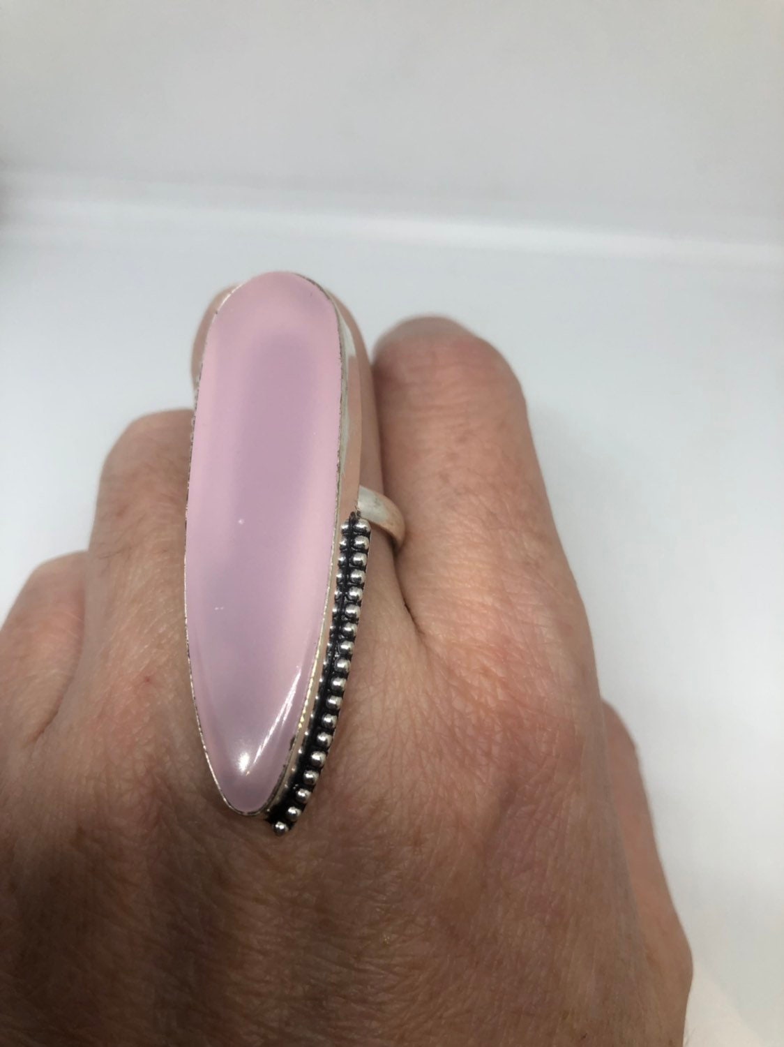 Vintage Genuine Rose Quartz Silver Ring