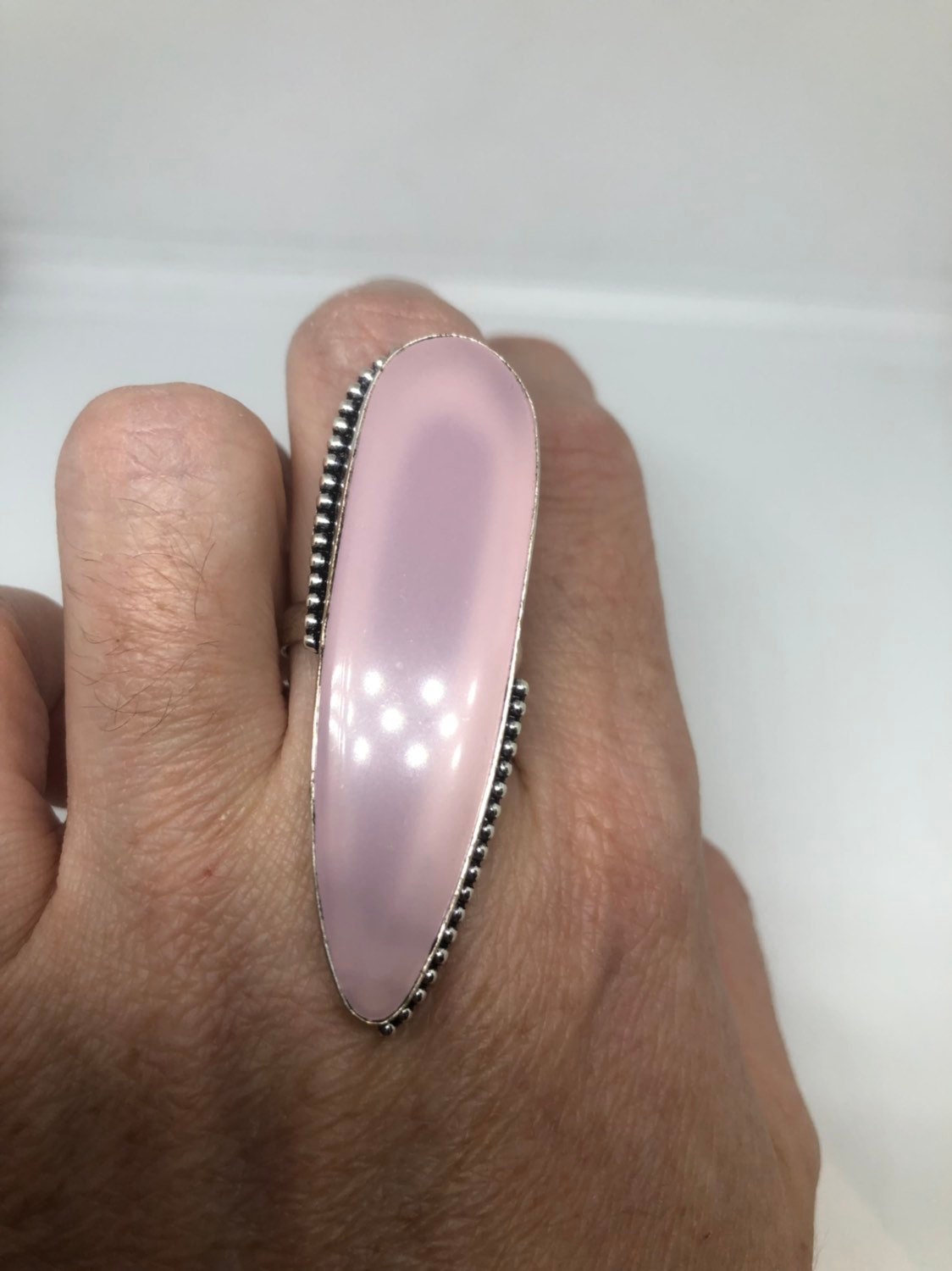 Vintage Genuine Rose Quartz Silver Ring