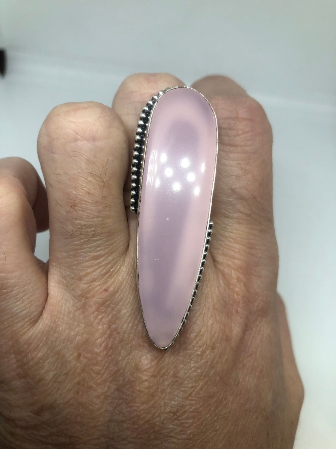 Vintage Genuine Rose Quartz Silver Ring