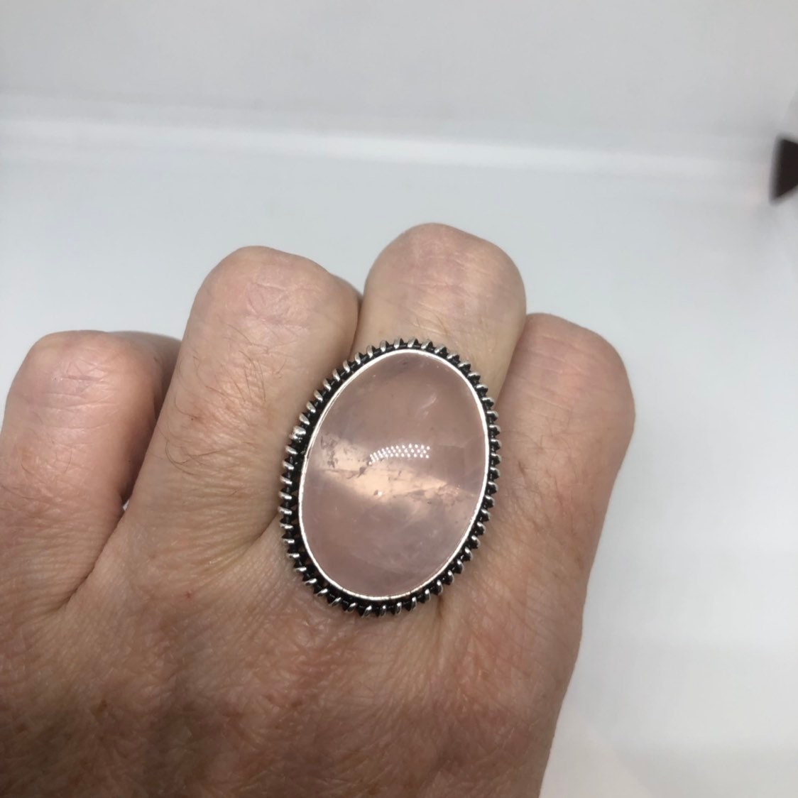 Vintage Genuine Rose Quartz Silver Ring