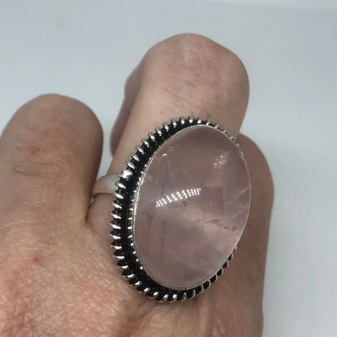 Vintage Genuine Rose Quartz Silver Ring