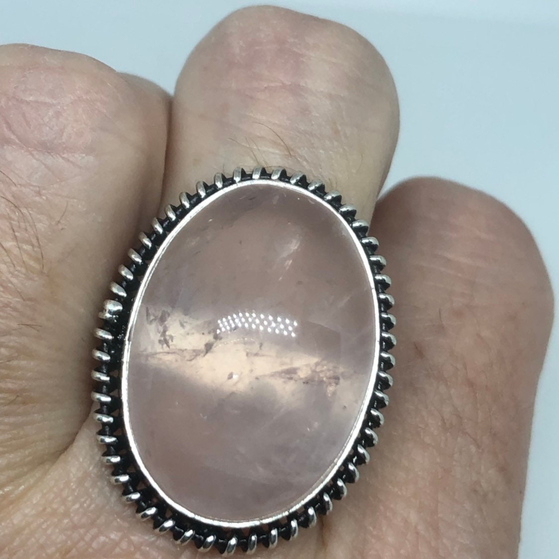 Vintage Genuine Rose Quartz Silver Ring