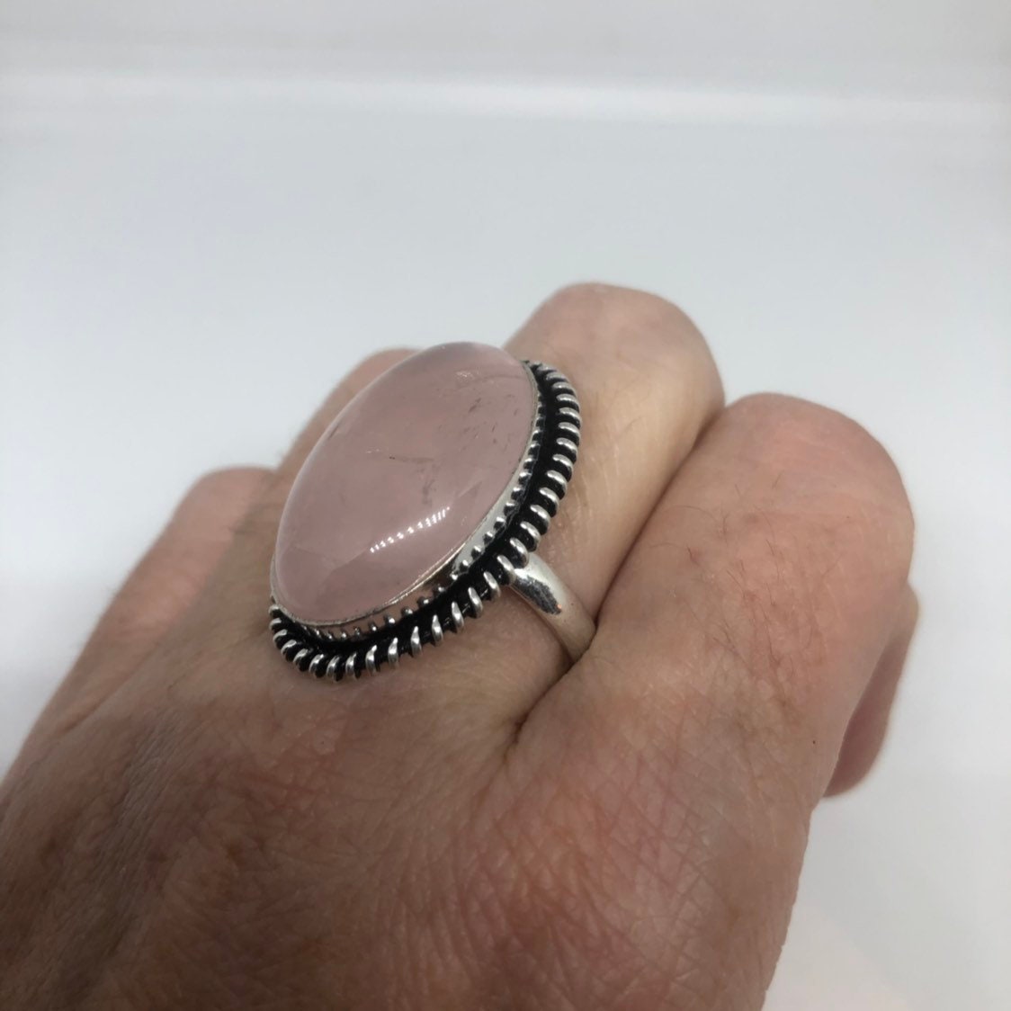 Vintage Genuine Rose Quartz Silver Ring