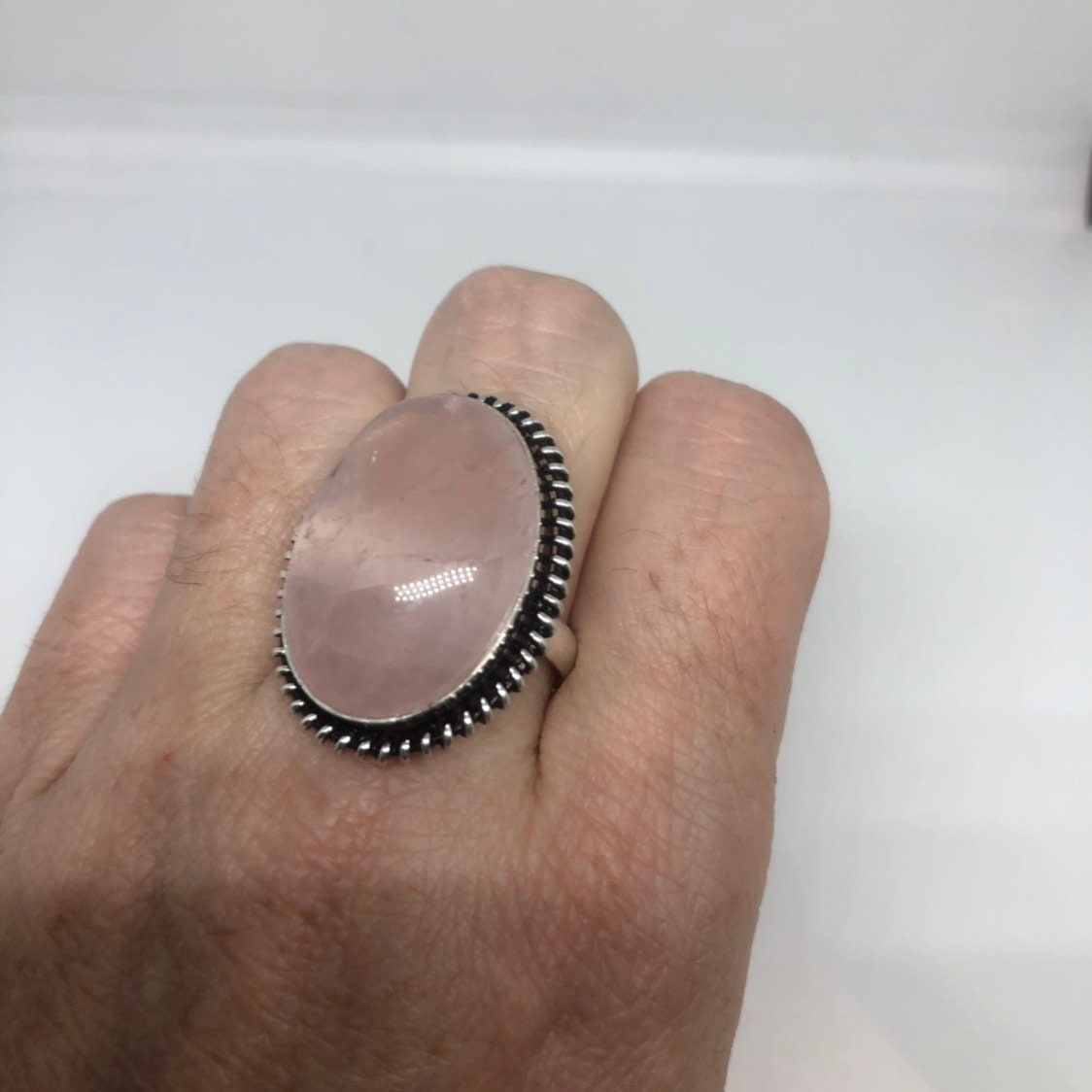 Vintage Genuine Rose Quartz Silver Ring