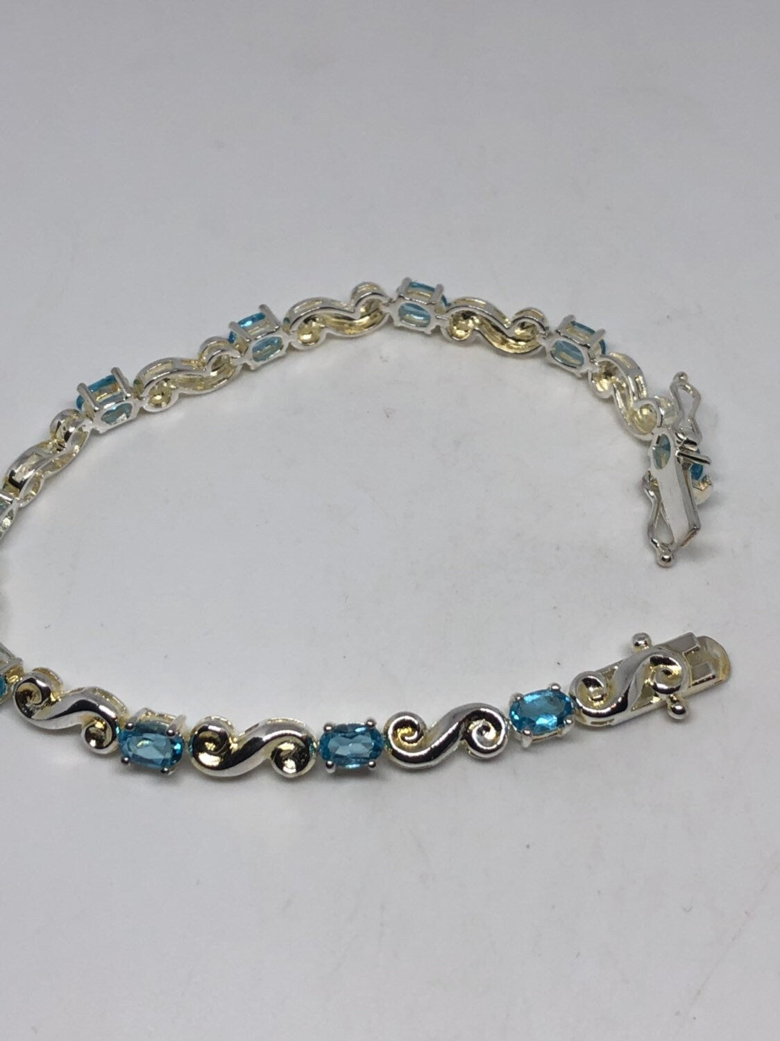 Handmade Genuine London Blue Topaz 925 Sterling Silver Tennis Bracelet