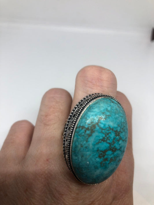 Vintage Genuine Blue Amazonite Silver Ring