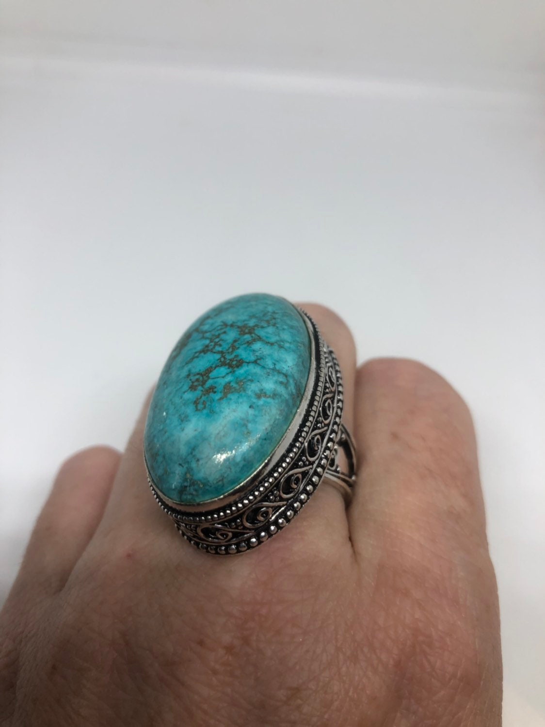 Vintage Genuine Blue Amazonite Silver Ring