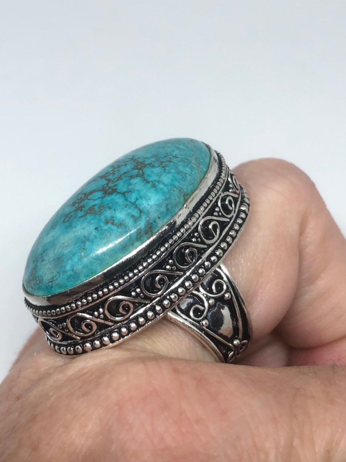 Vintage Genuine Blue Amazonite Silver Ring