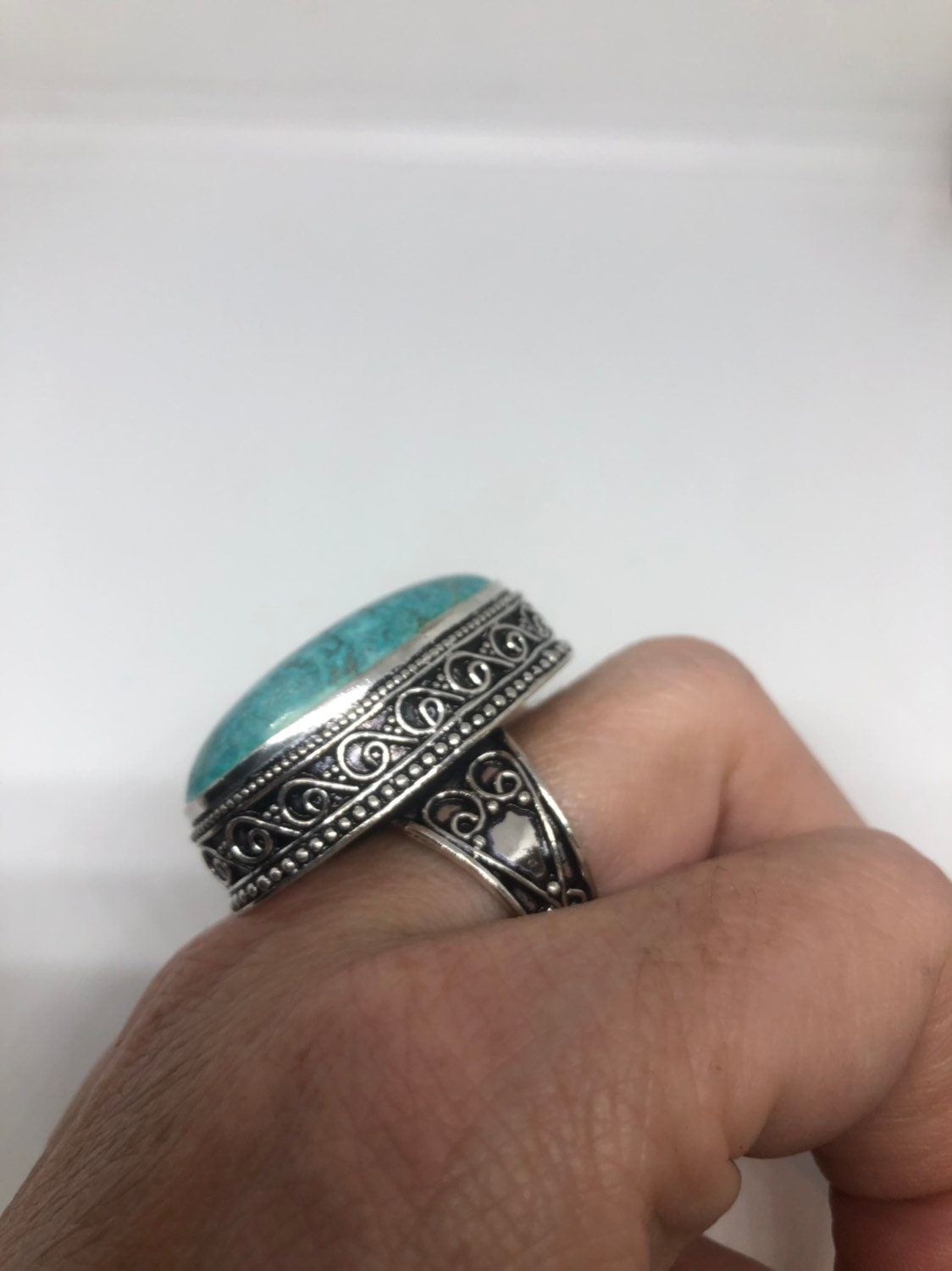 Vintage Genuine Blue Amazonite Silver Ring