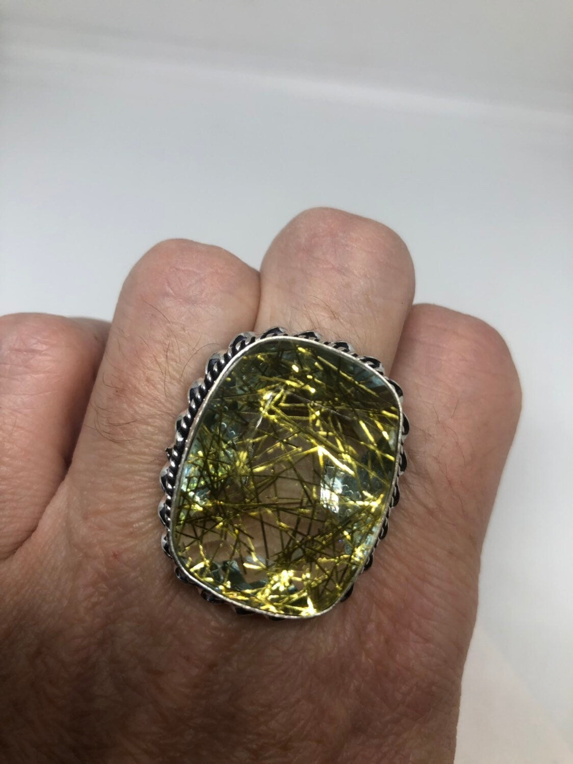 Vintage Faux Gold rutile Vintage Art Glass Long Knuckle Ring