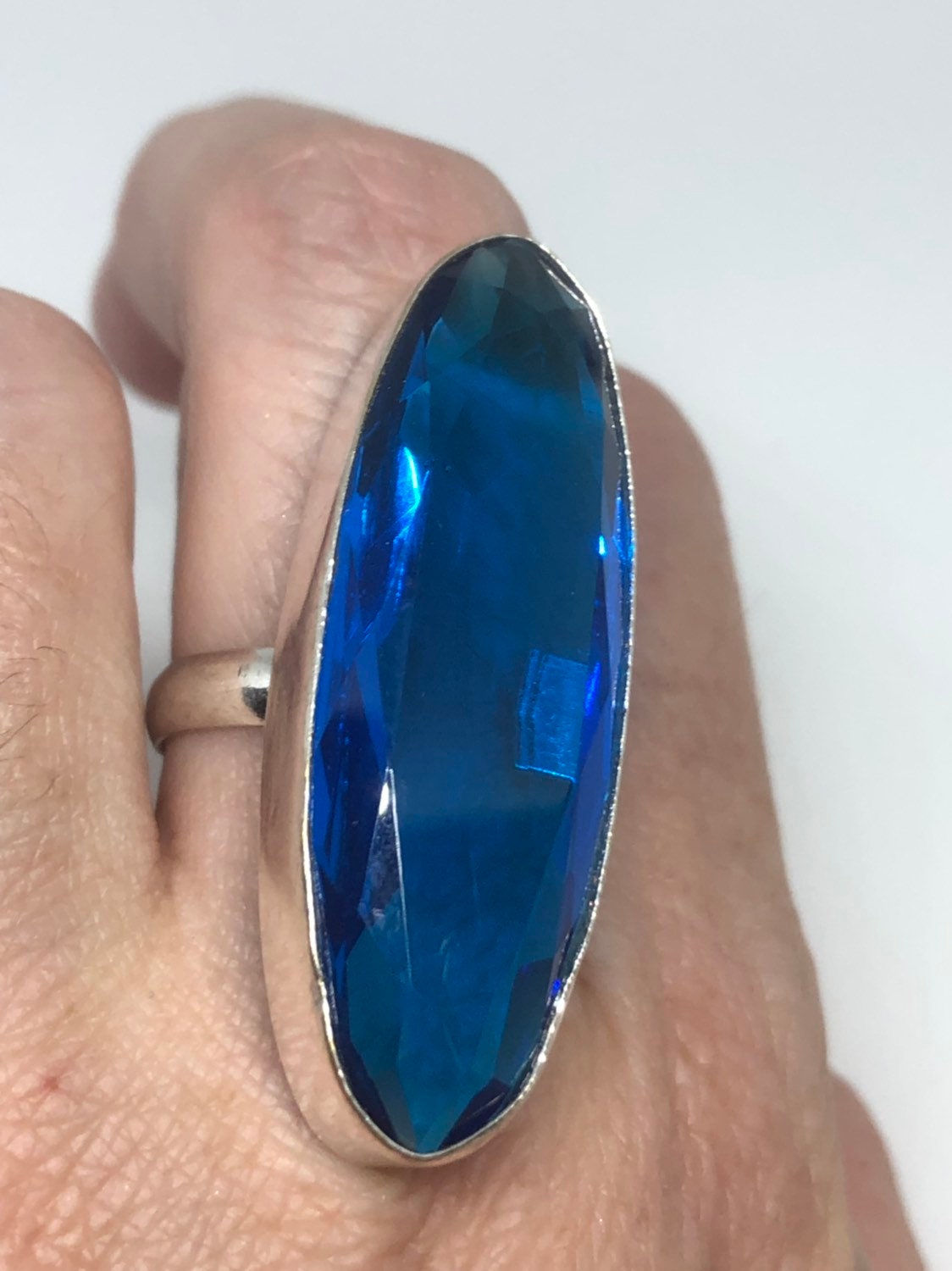 Vintage Aqua Vintage Art Glass Ring About 2 Inch Long Knuckle Ring