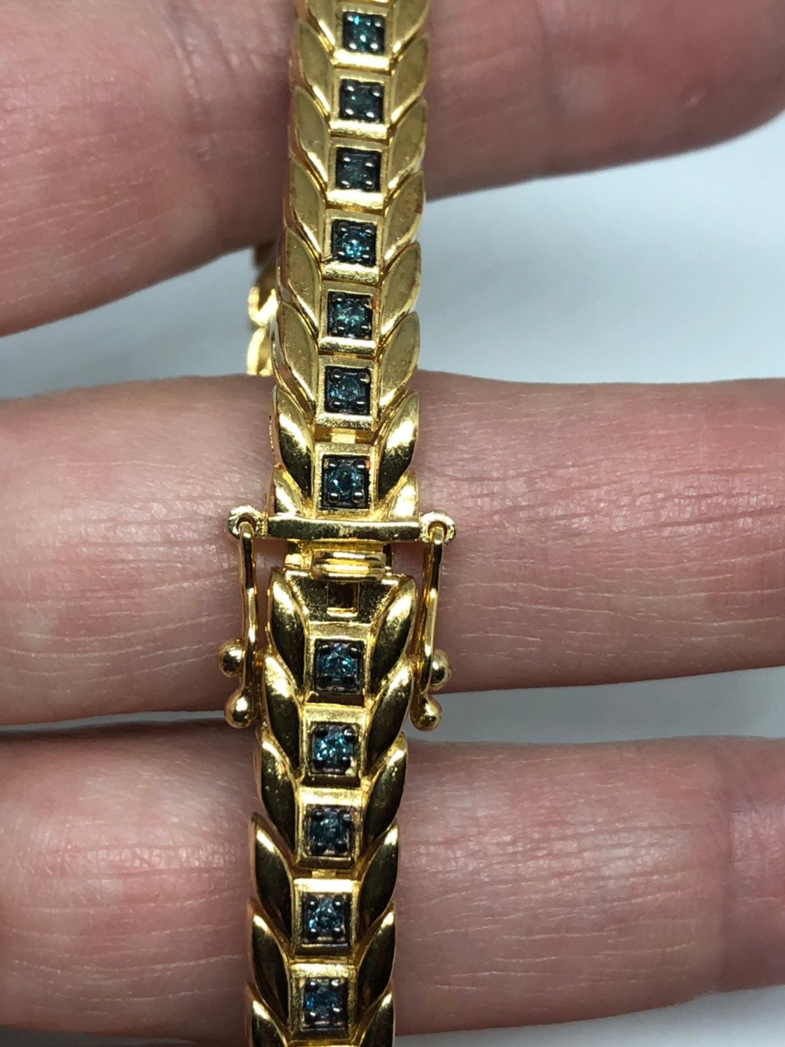 Handmade Genuine Blue Sapphire Gold 925 Sterling Silver Tennis Bracelet