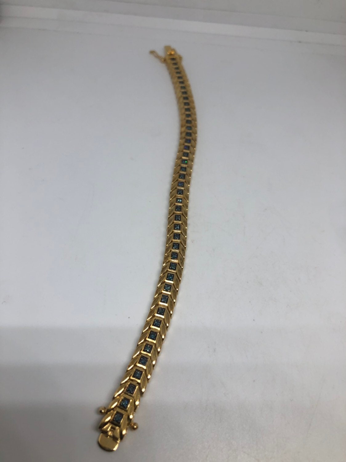 Handmade Genuine Blue Sapphire Gold 925 Sterling Silver Tennis Bracelet
