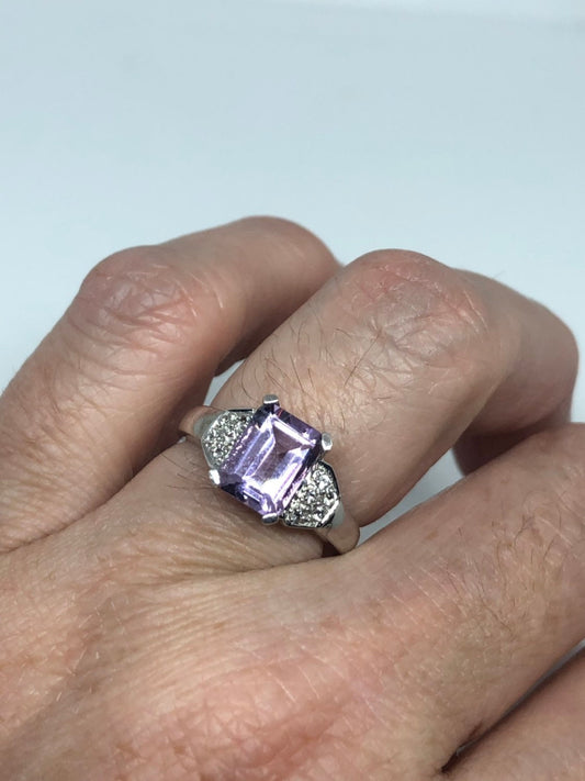 Vintage Handmade Deep Purple Genuine Amethyst Setting 925 Sterling Silver Gothic Ring