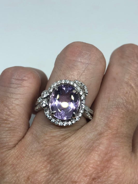 Vintage Handmade Deep Purple Genuine Amethyst Setting 925 Sterling Silver Gothic Ring